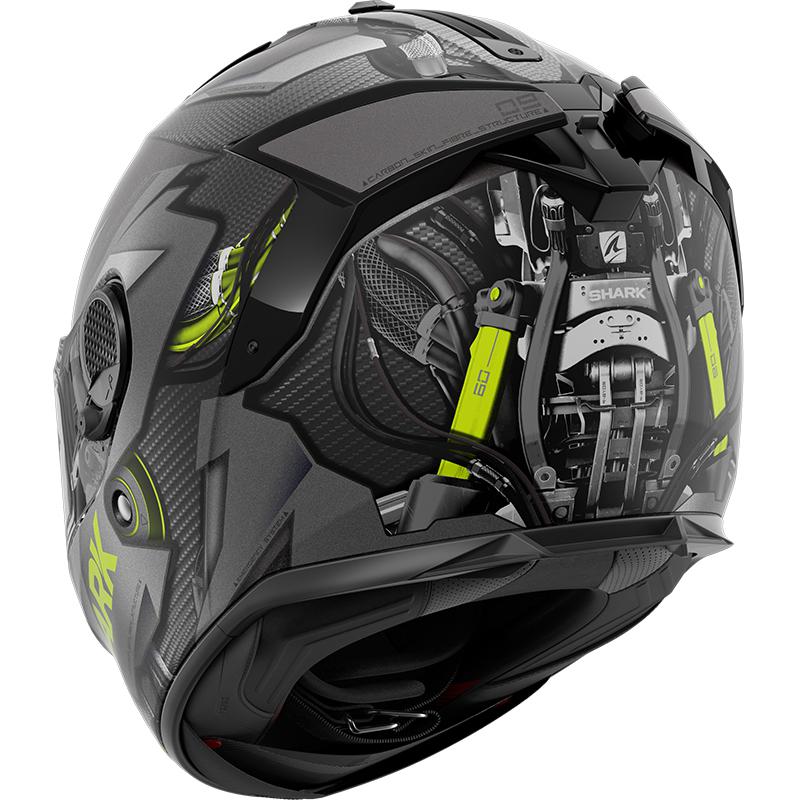 Casque SPARTAN GT CARBON URIKAN Mat SHARK Carbone Jaune Anthracite MAXXESS.FR, Casque intégral