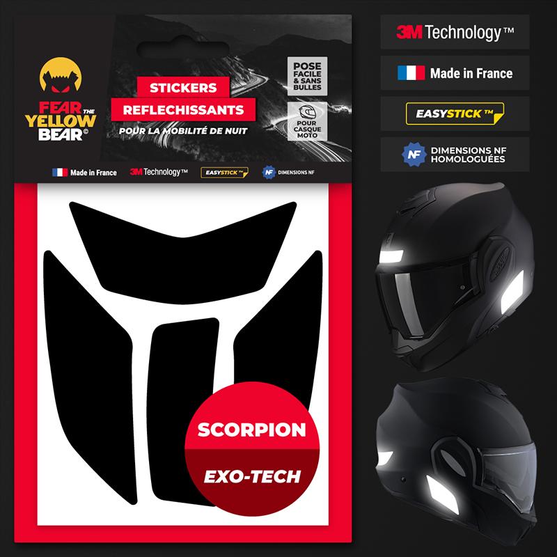 FEARTHEYELLOWBEAR Stickers réfléchissants casque EASY REPLICA&trade; SCORPION EXO TECH NOIR
