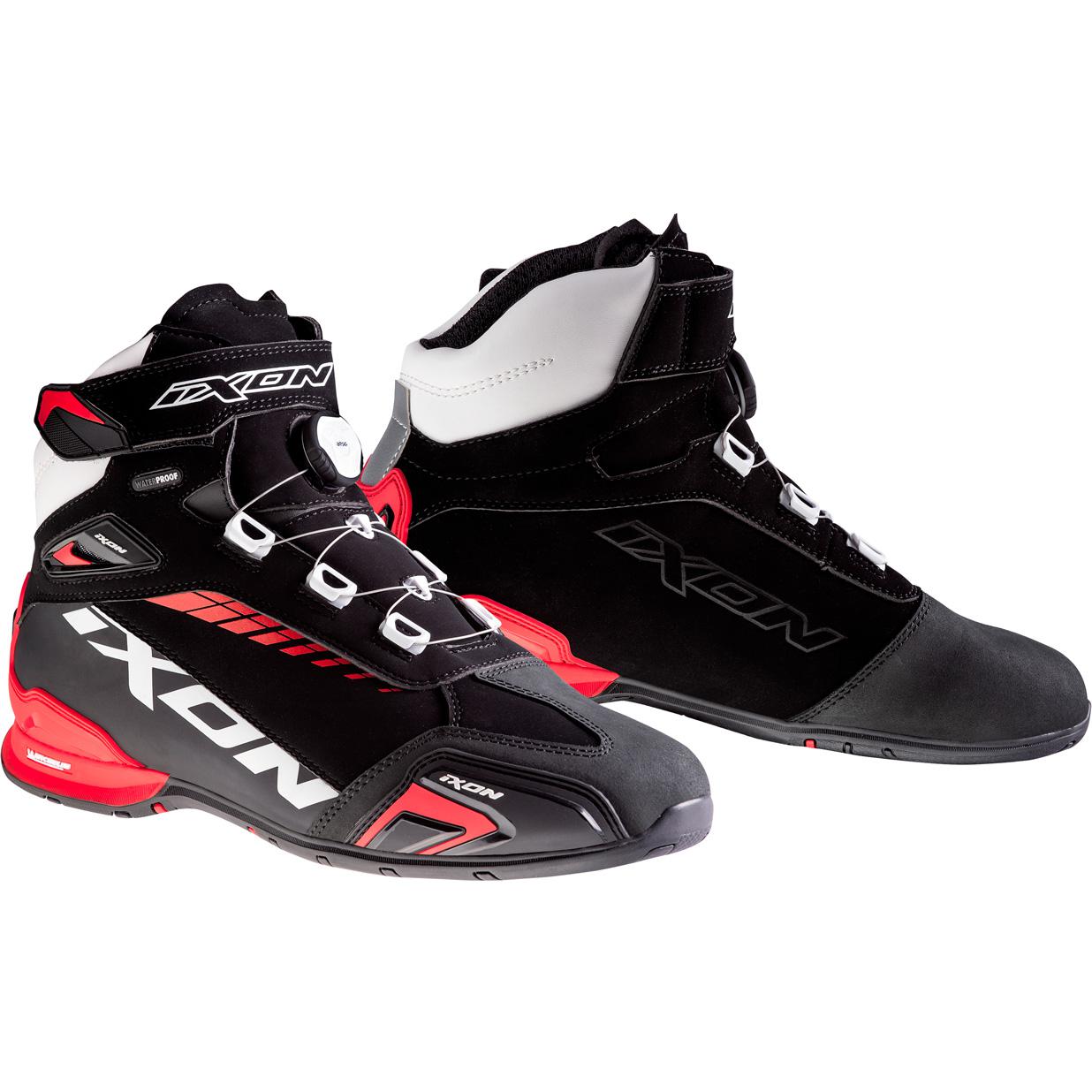 Baskets Moto Ixon Bull 2 Air - Mesh Ventilé, Semelle Michelin Antidérapante, Fermeture FIDLOCK - Noir/Blanc/Rouge
