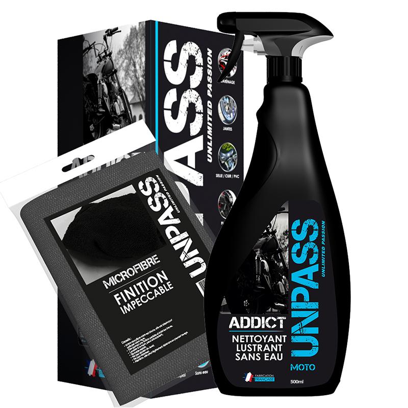 UNPASS Nettoyant moto ADDICT 500ML + MICROFIBRE