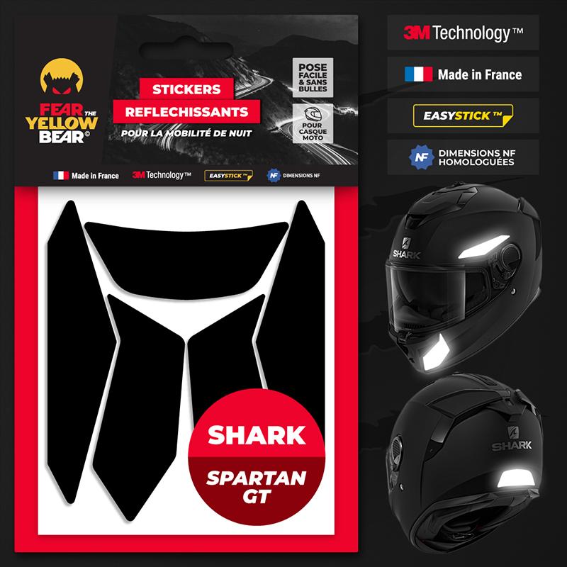 FEARTHEYELLOWBEAR Stickers réfléchissants casque EASY REPLICA&trade; SHARK SPARTAN GT NOIR
