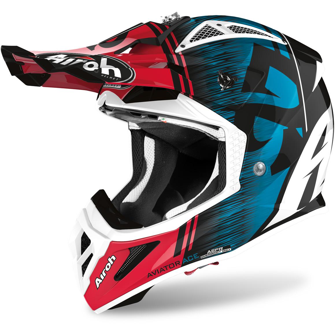 Casque cross AVIATOR ACE KYBON AIROH Bleu/Rouge - MOTO-AXXE.FR, Casque ...
