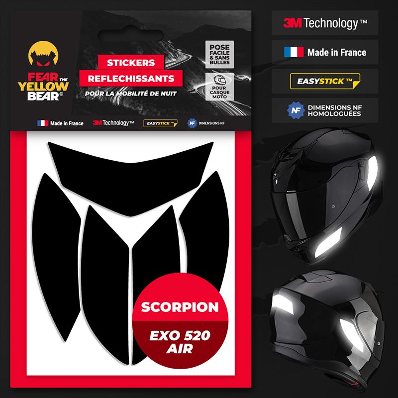 Stickers réfléchissants casque EASY REPLICA™ SCORPION EXO 520 AIR NOIR ...