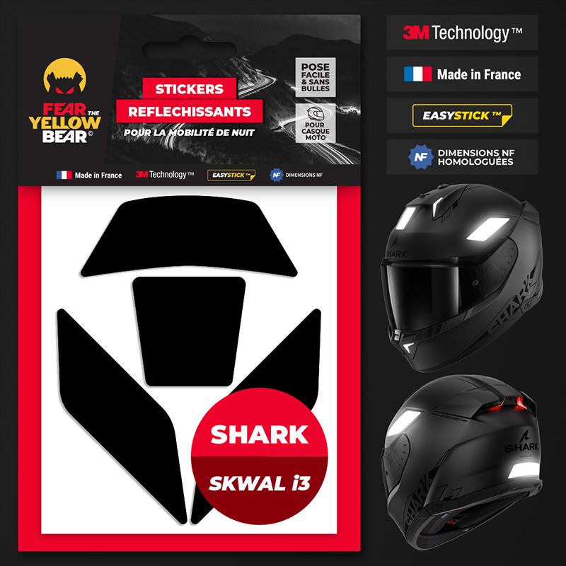 FEARTHEYELLOWBEAR Stickers réfléchissants casque EASY REPLICA&trade; SHARK SKWAL I3 NOIR