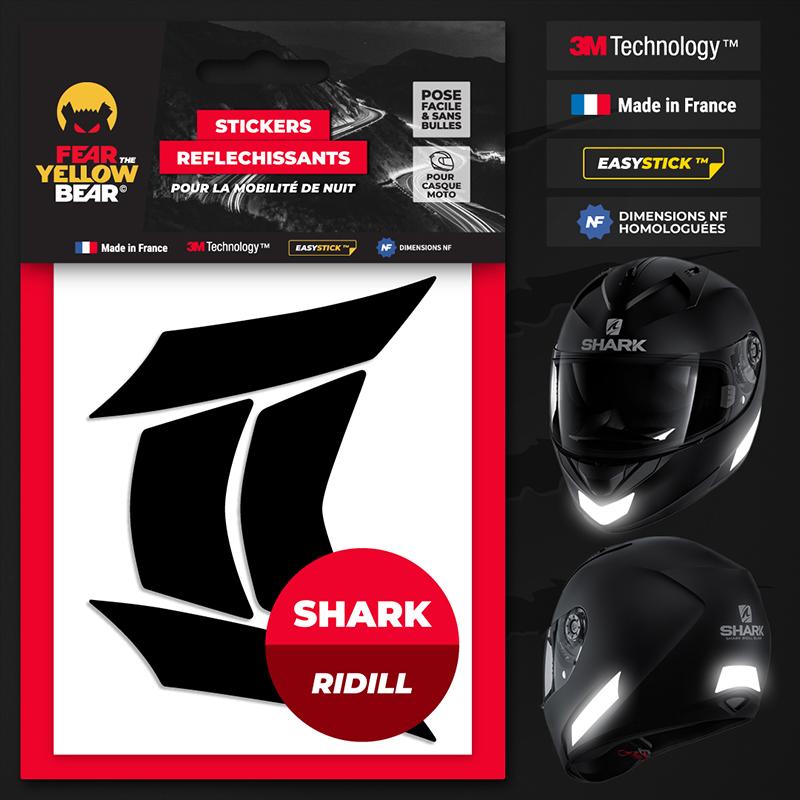 FEARTHEYELLOWBEAR Stickers réfléchissants casque EASY REPLICA&trade; SHARK RIDILL NOIR
