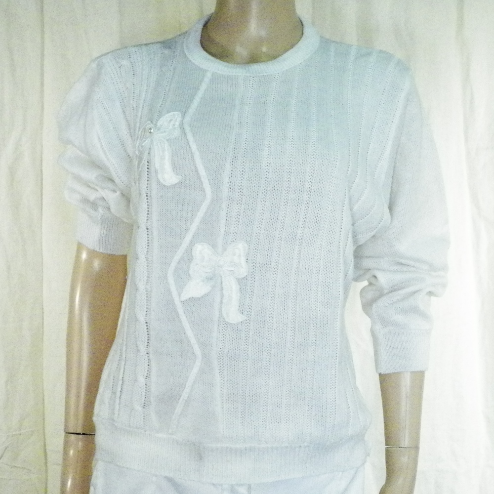 Pull Femme Vintage Blanc Taille Estimée L. - Photo 0