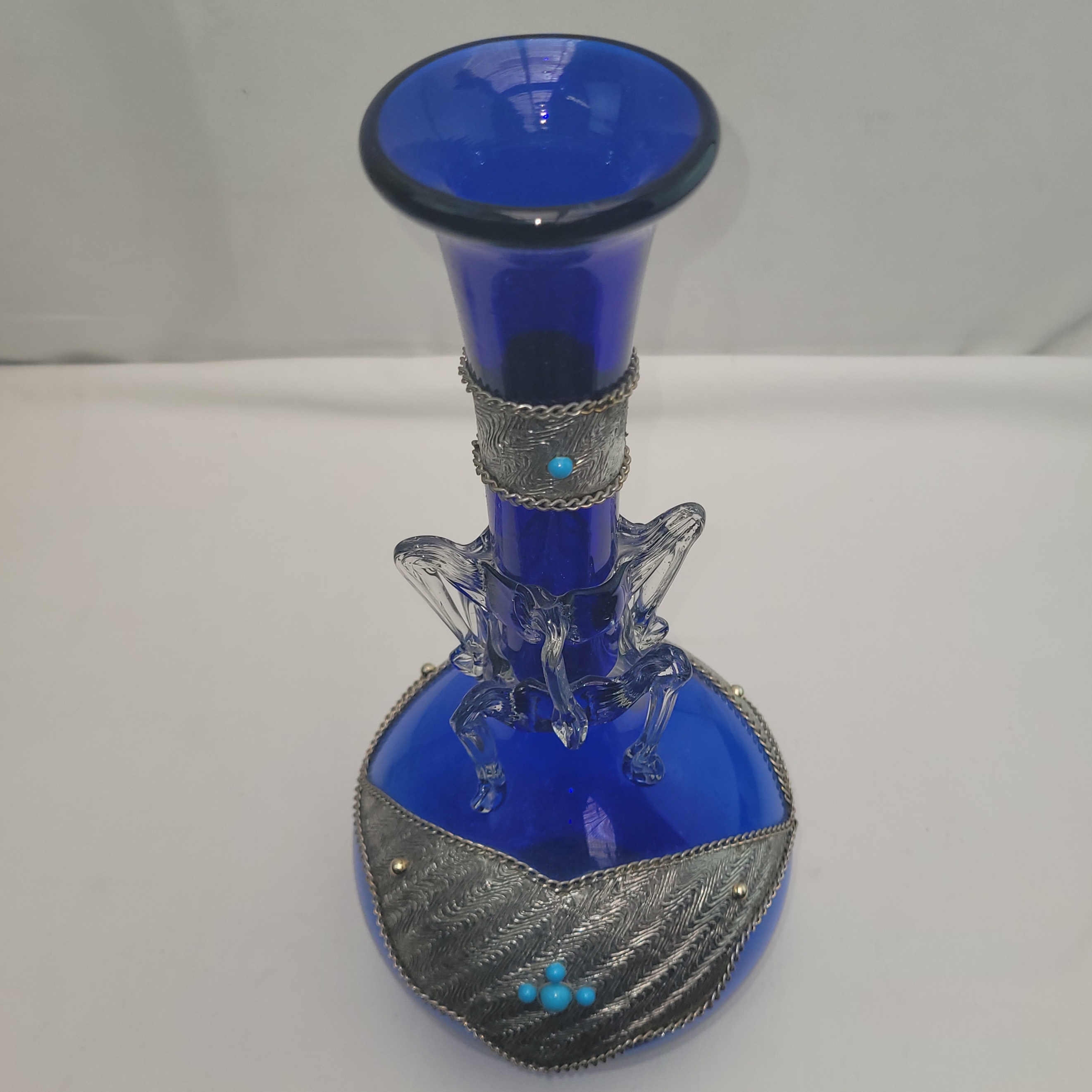 grand vase Art-Déco en verre travailler bleu cobalt 