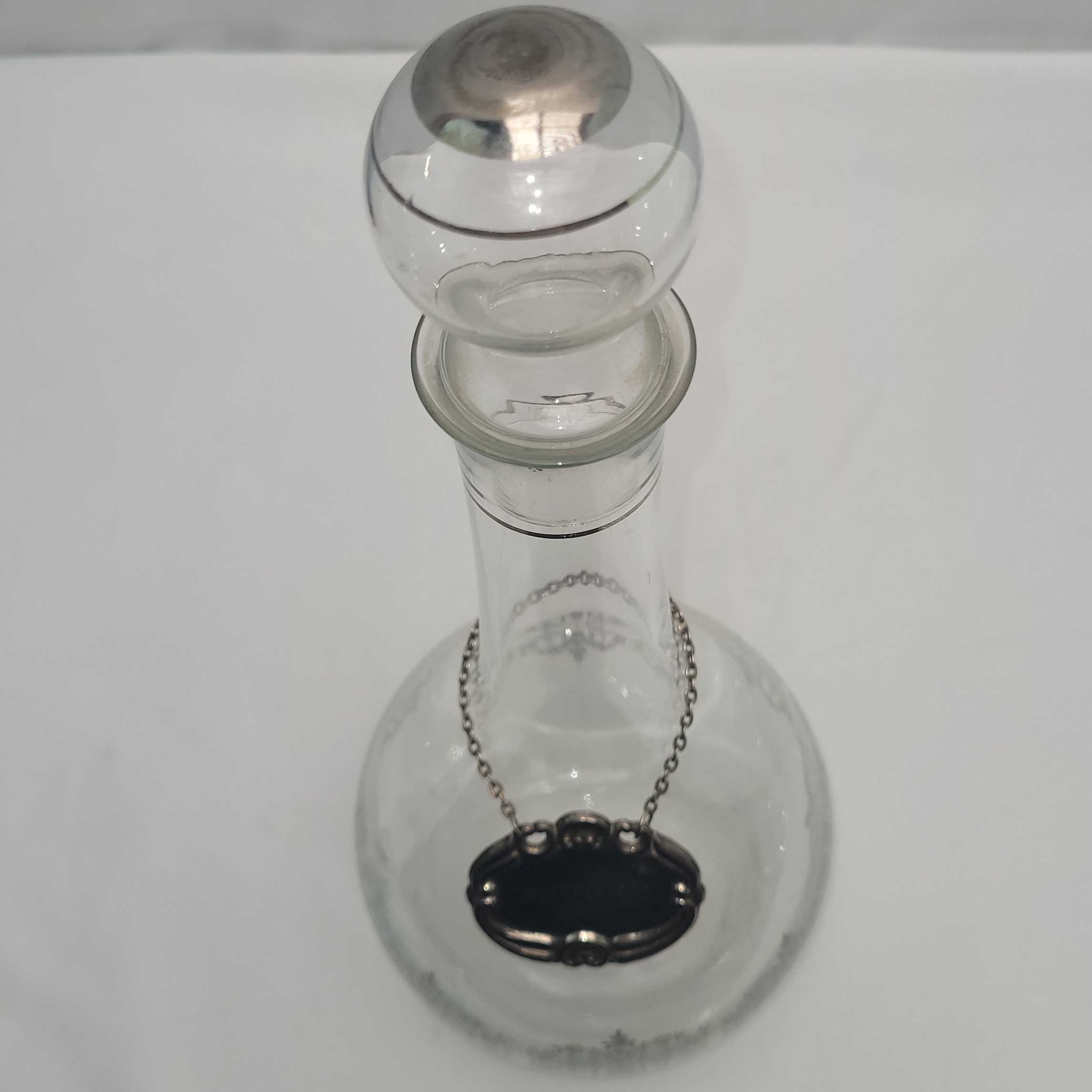 Grande Carafe à Sherry en verre et décores plus plaque argentés (34,5cm de haut) - Photo 1