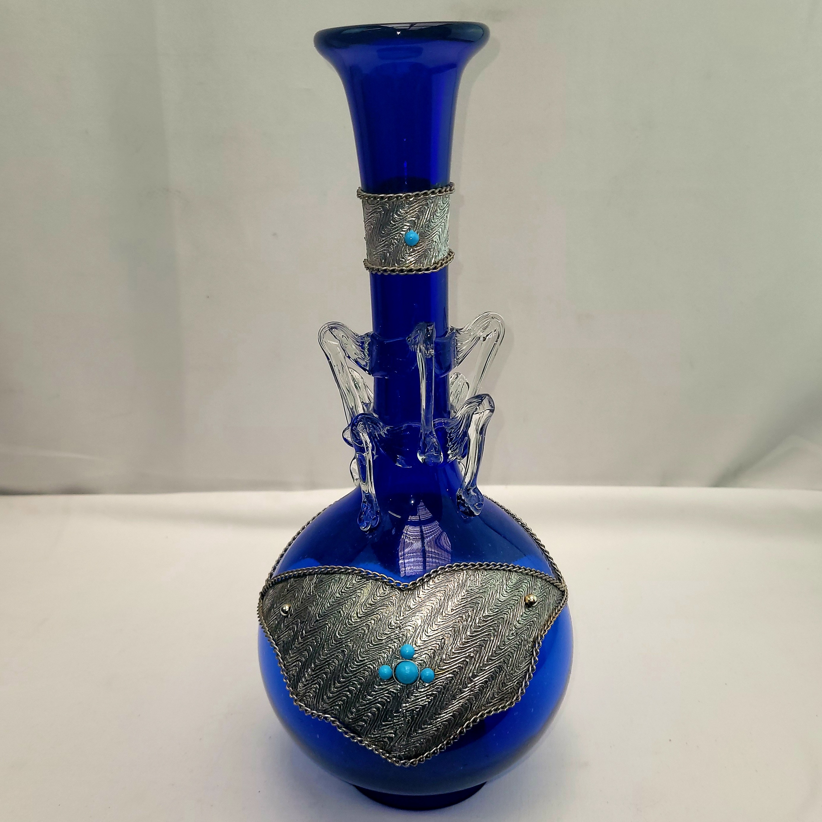 grand vase Art-Déco en verre travailler bleu cobalt 