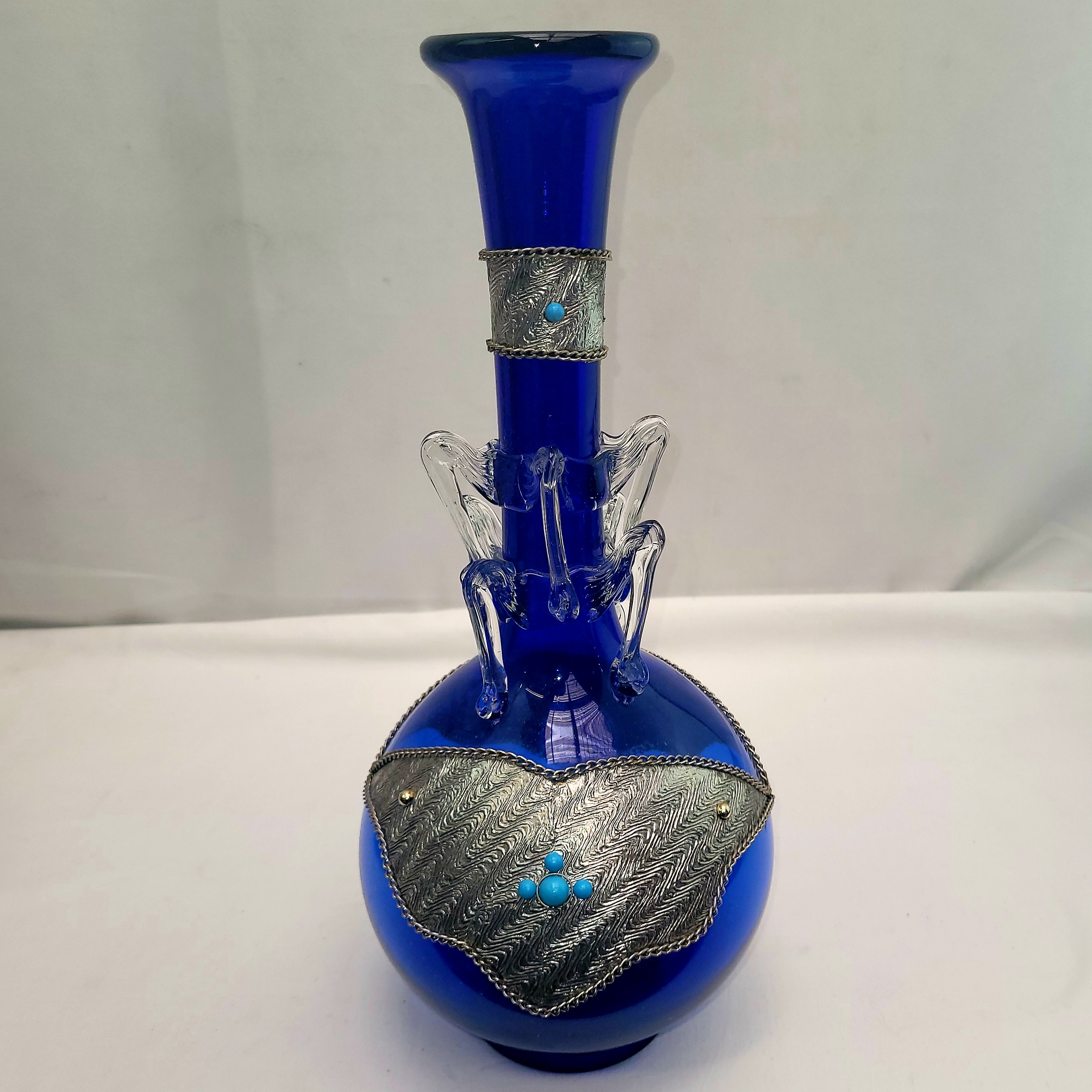 grand vase Art-Déco en verre travailler bleu cobalt 