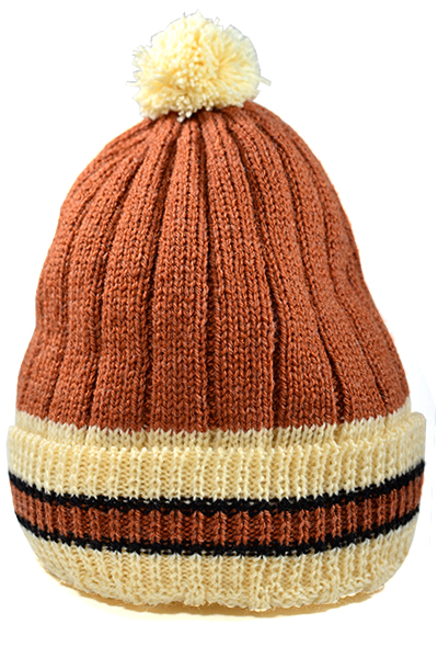 Gamme Laine Solidaire - Bonnet Pompon Enfant Brun-Création/Fait main - Photo 1