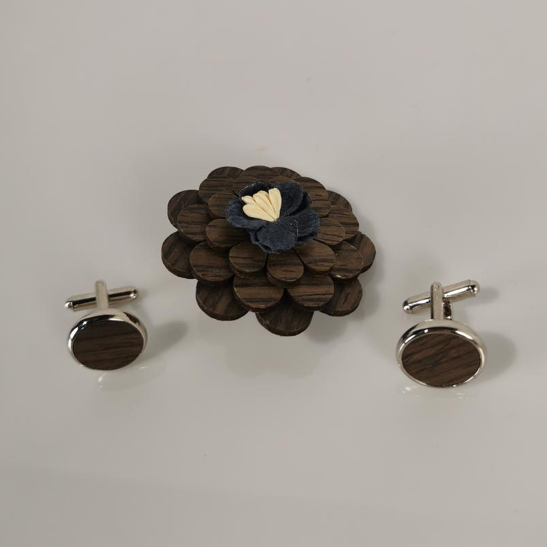 Broche-Pin's fleur en bois et boutons de manchettes - Label Emmaus - Modalova